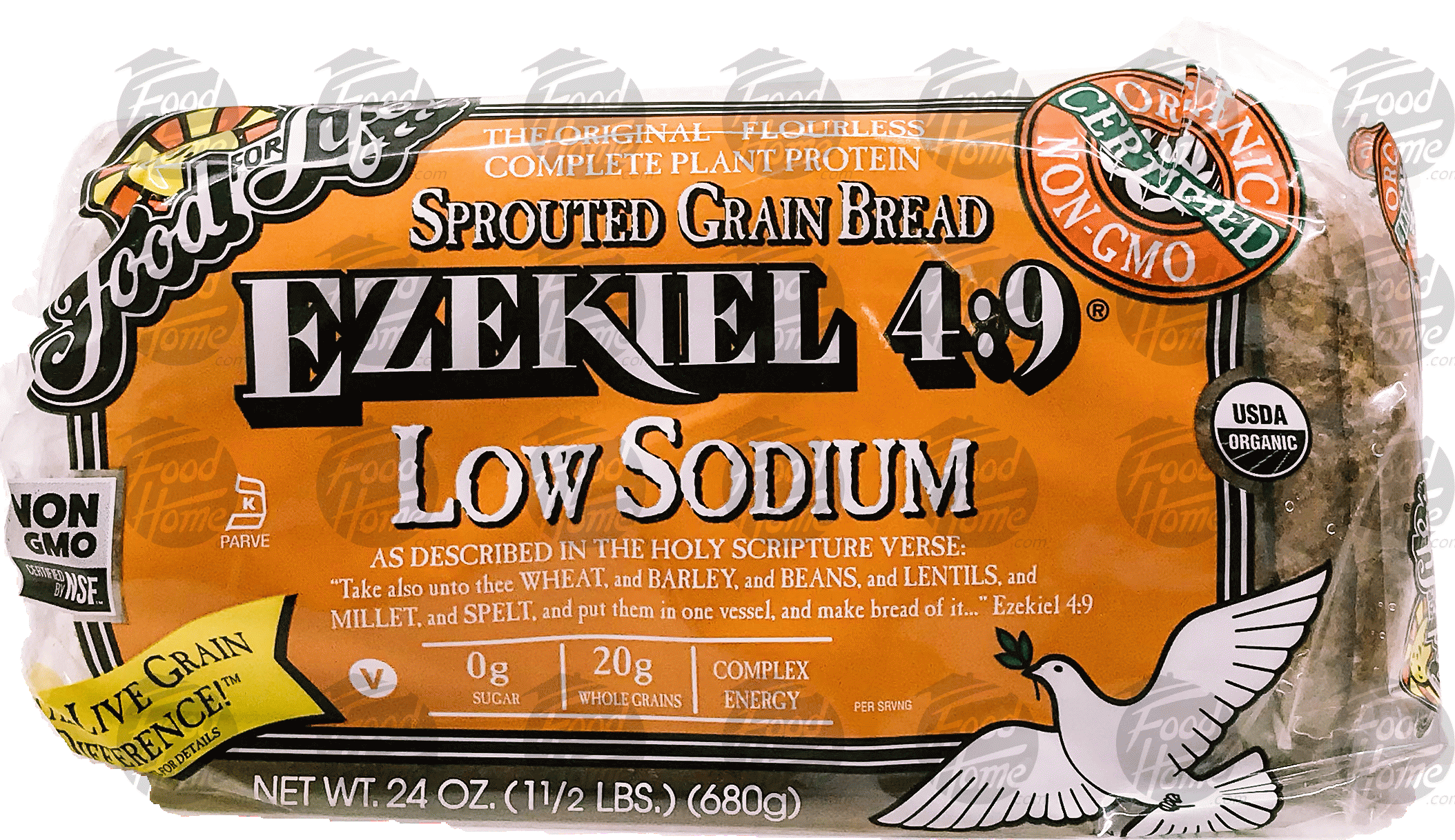 Food For Life Ezekiel 4:9 frozen sprouted grain bread, low sodium, certified organic grains Full-Size Picture